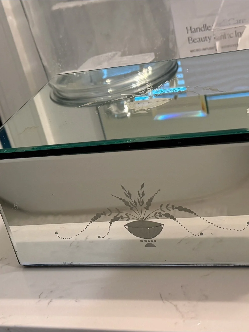 Vintage Etched Mirror/Trinket Glass Box